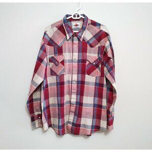 MWG Mens Vintage Western Pearl Snap Up Shirt Size XXL Burgundy Plaid Long Sleeve